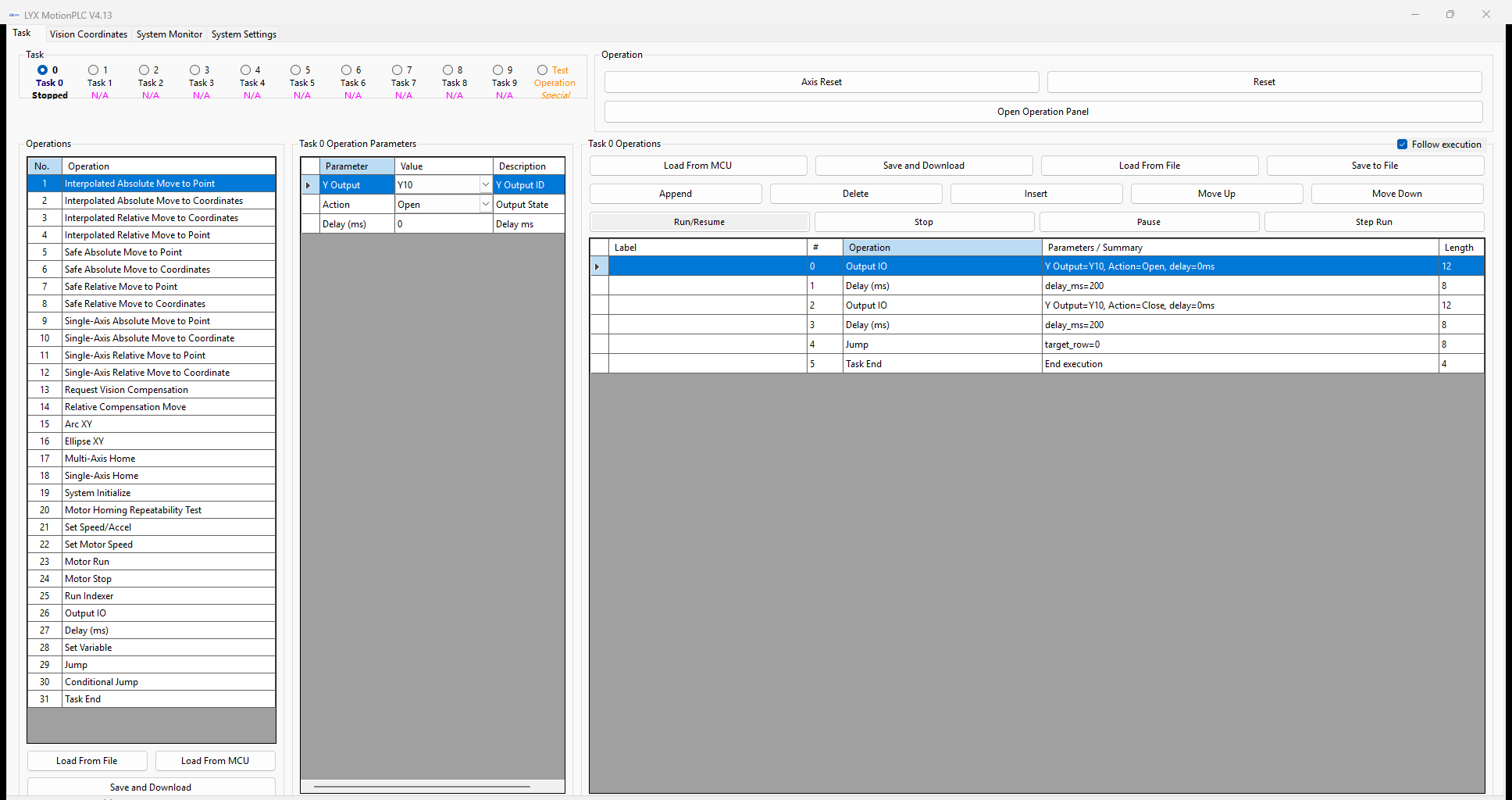 LYX MotionPLC Program Tab