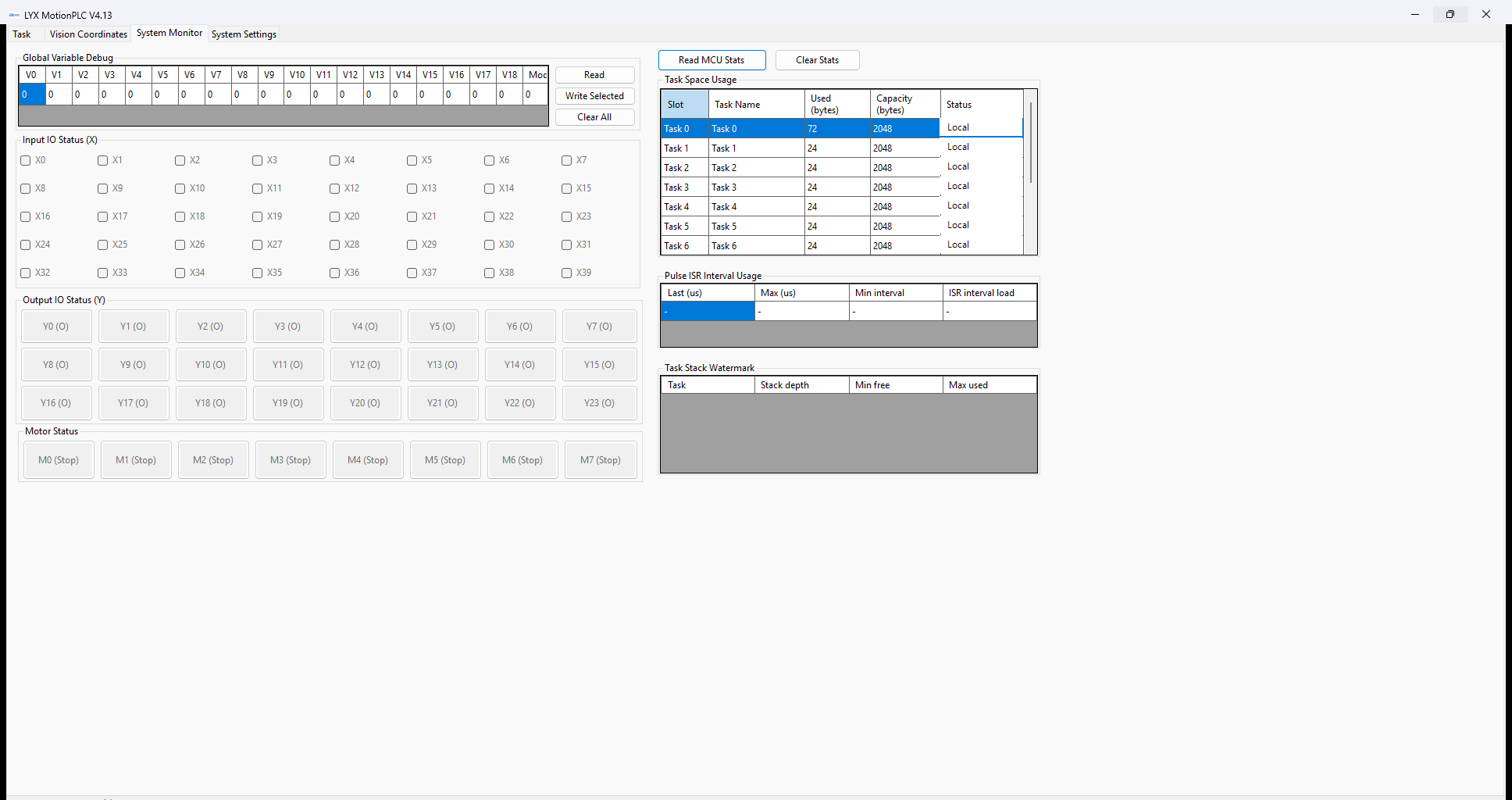 LYX MotionPLC System Monitor Tab